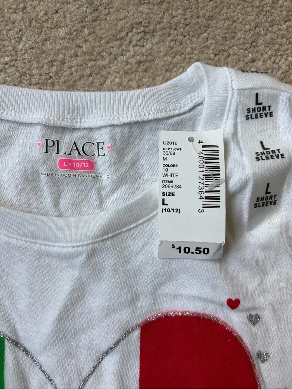 The Children's Place White Tee with Green & Red Italia Heart